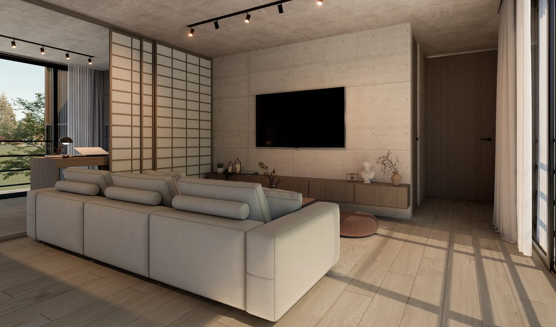 Casa PM · Interior sala estar frontal