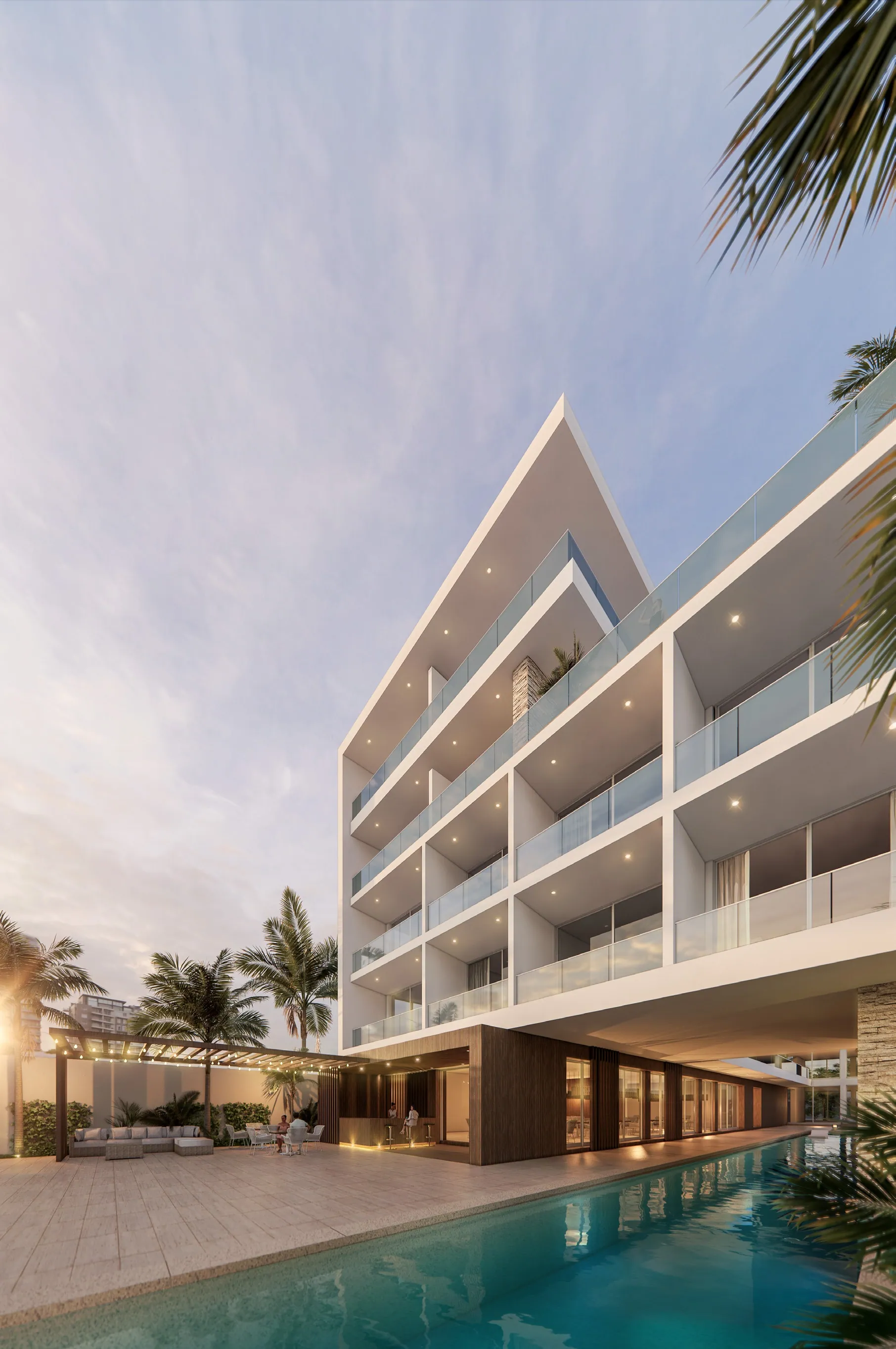 Edificio Ensenada 2 · Vista piscina lineal y balcones