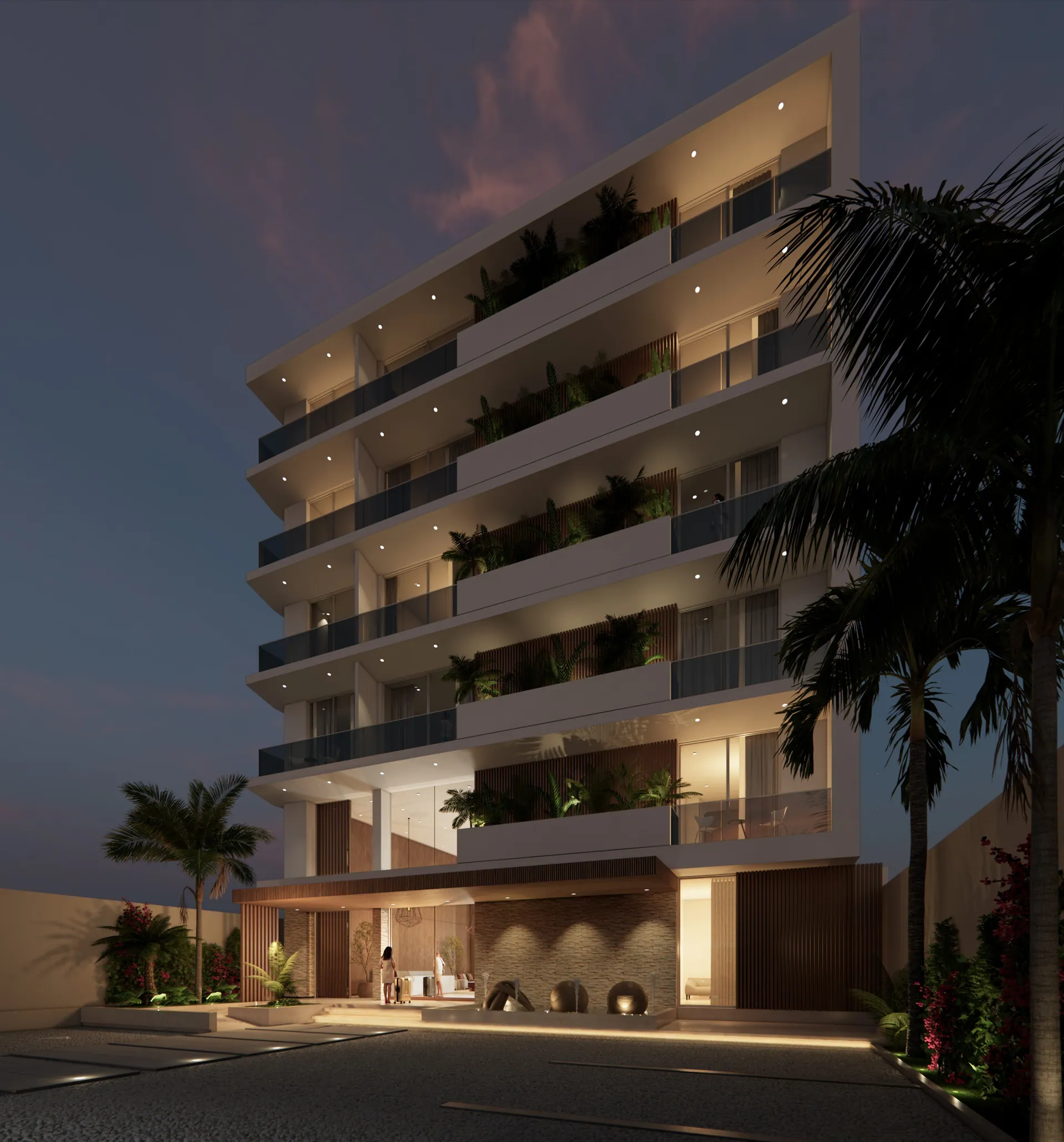 Edificio Ensenada 2 · Fachada principal nocturna