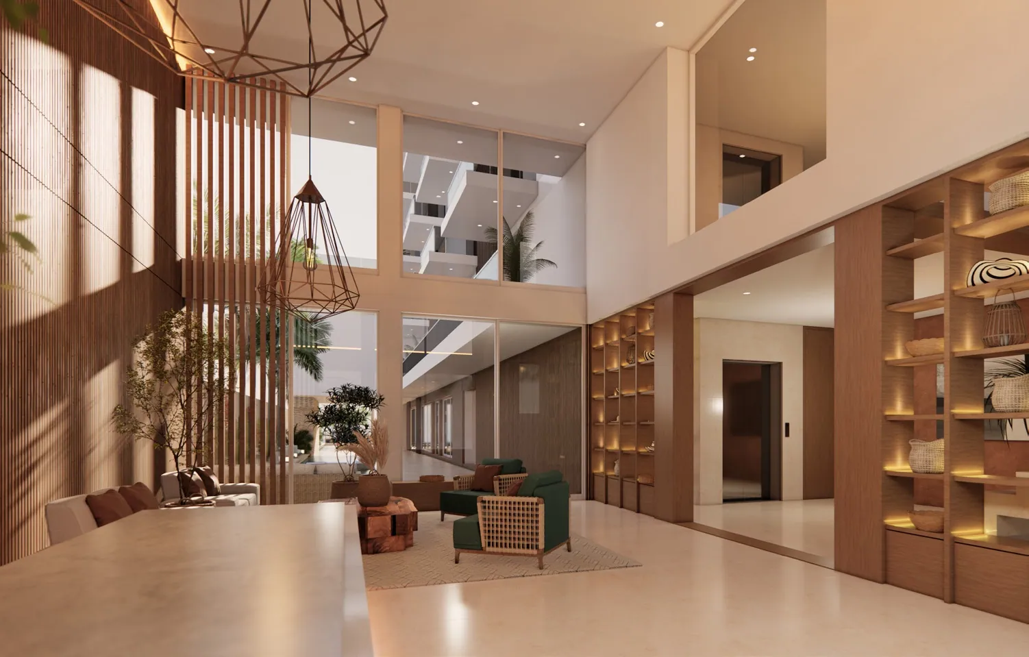 Edificio Ensenada 2 · Interior lobby escalera y estantería