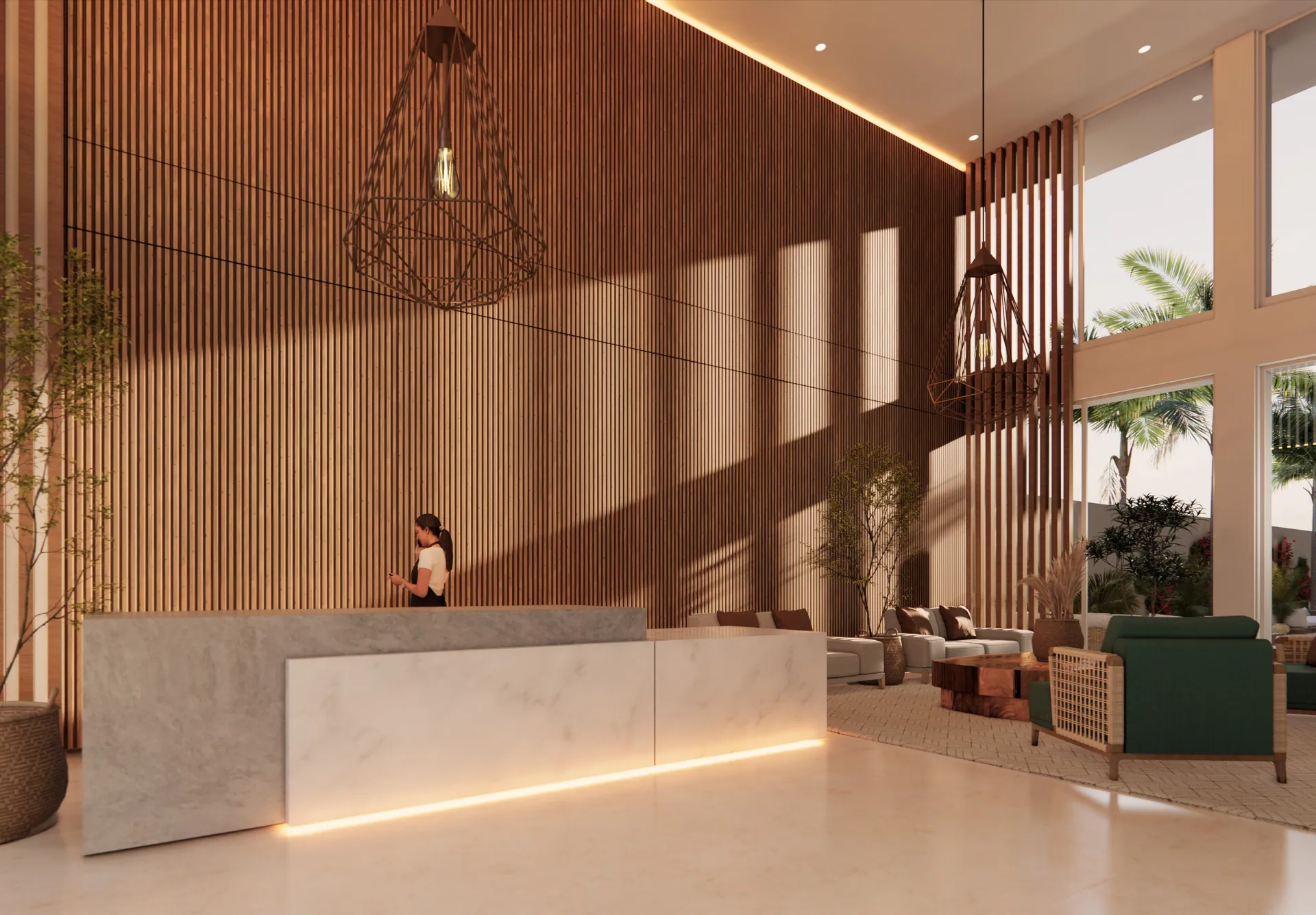 Edificio Ensenada 2 · Interior lobby recepción doble altura