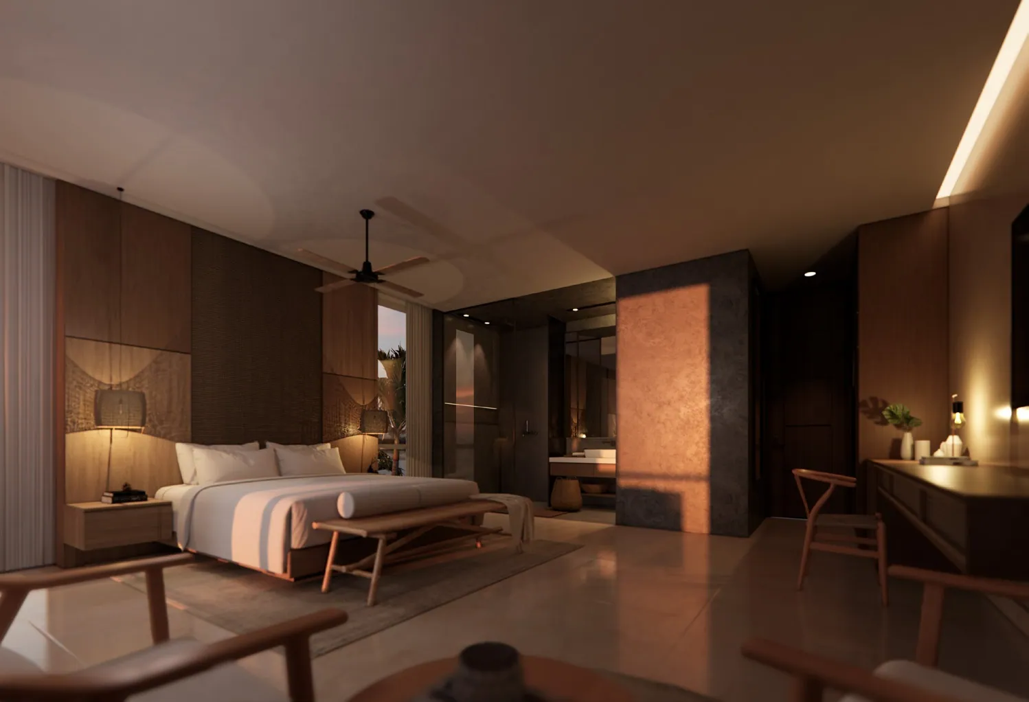 Edificio Ensenada 2 · Interior habitación atardecer