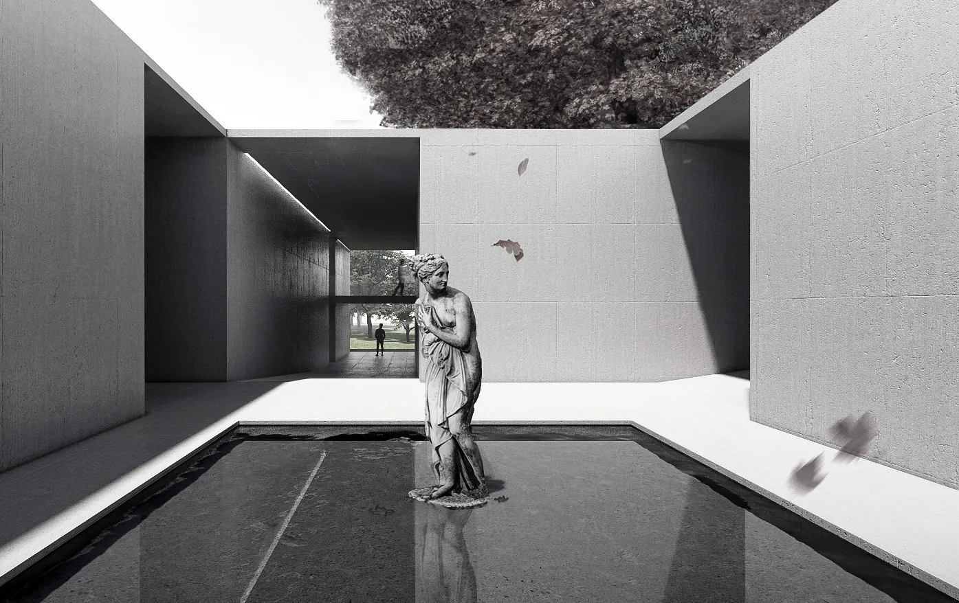Leaf of Art · Patio escultura y espejo de agua